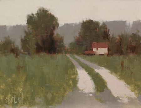 A painting of a house and driveway off Elvan Road in Lovettsville, VA.